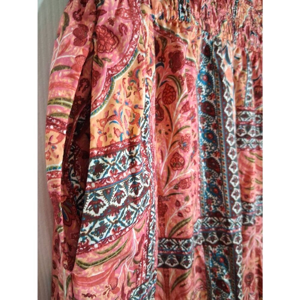 Old Navy womens small midi sun dress batik boho long patchwork coral peach - Picture 2 of 10